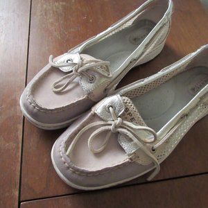 Silver and Beige Sperrys sz 8
